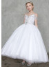 Beaded White V Neck Flower Girl Dress